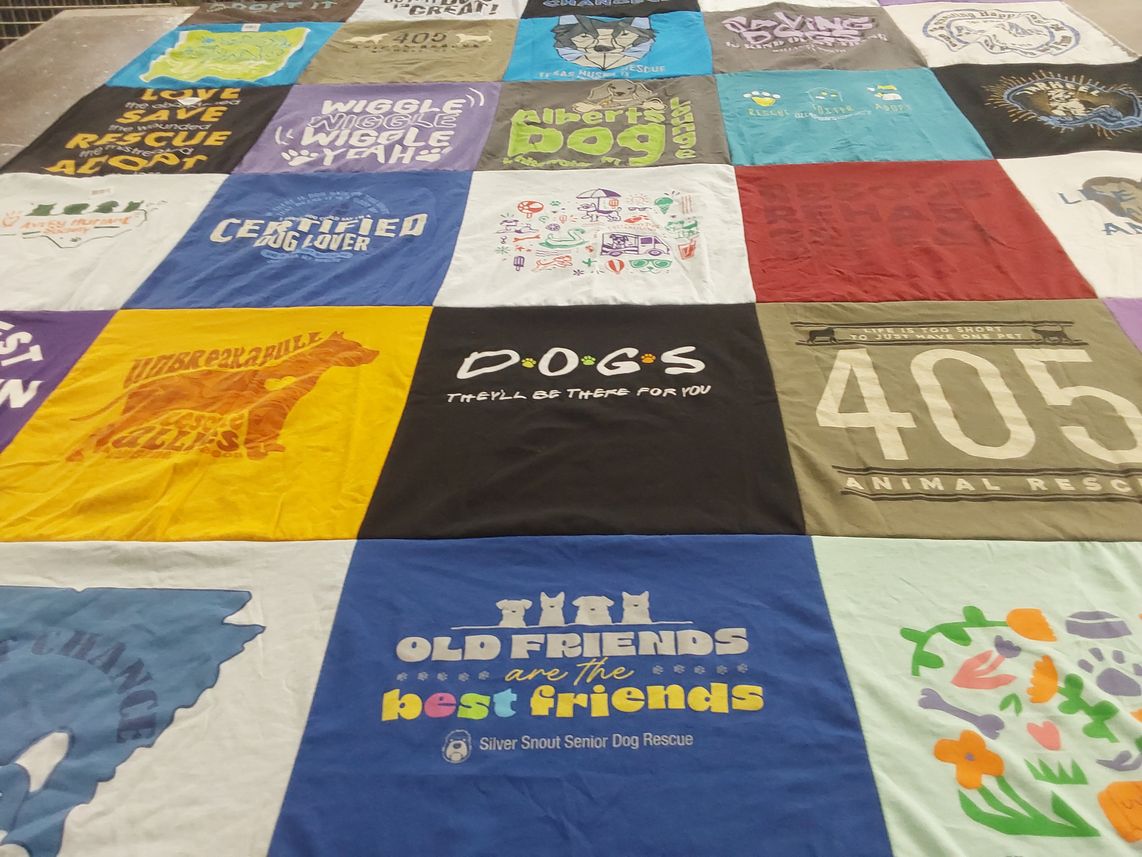 T-shirt quilt with dog rescue themes by Cheryle from CT
