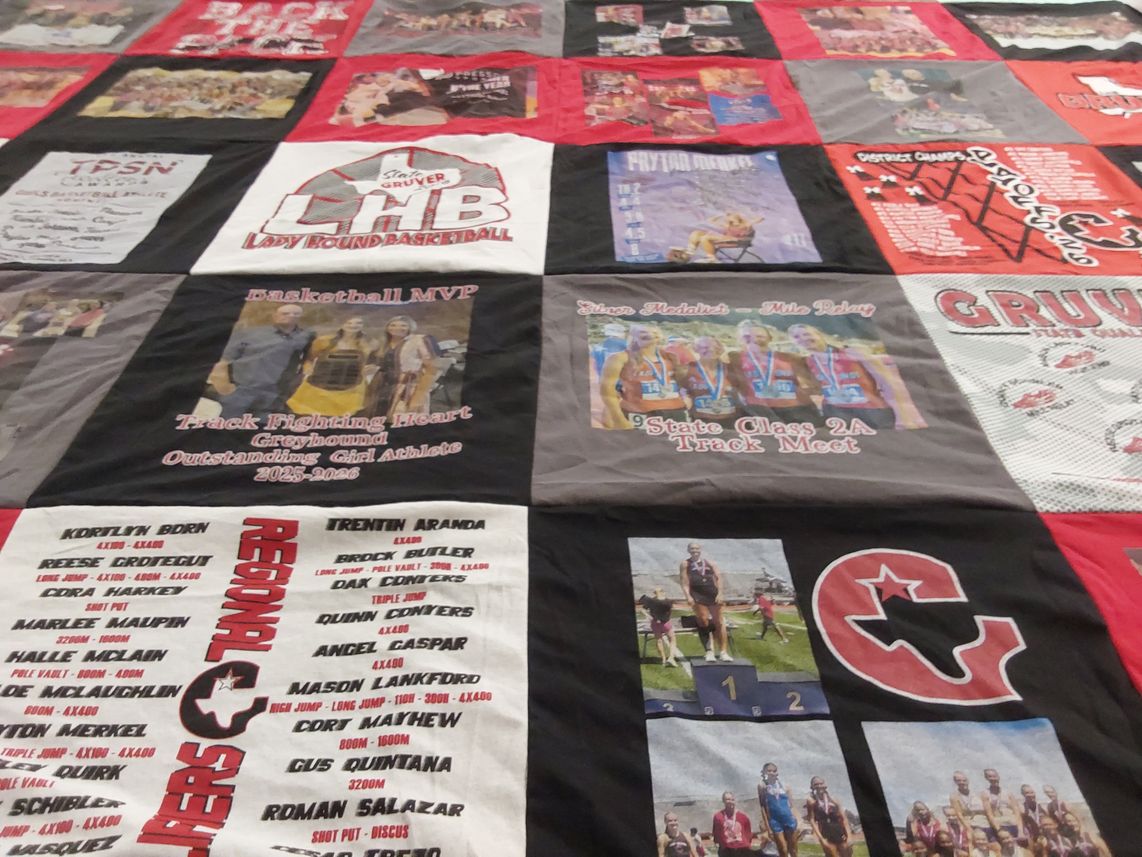 T-shirt quilt featuring gruver high school girls basketball, gruver high school track team by Shelly from TX
