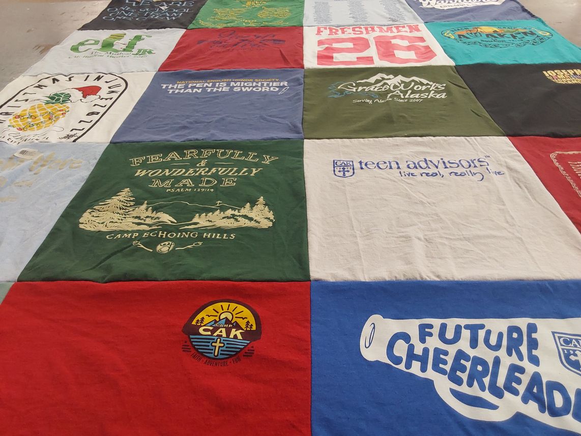 T-shirt quilt with camping, youth development themes by Elizabeth from TN