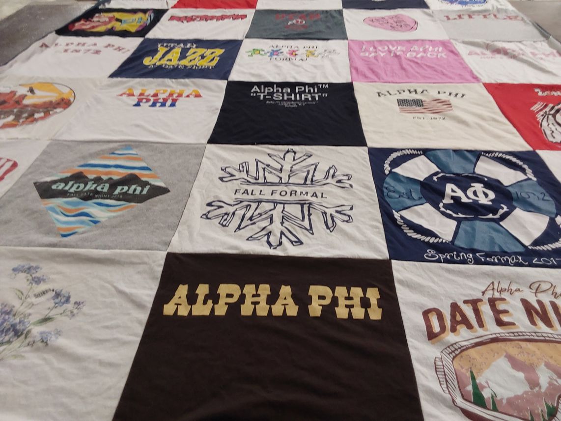 T-shirt quilt with sorority, sisterhood themes by Debbie Jo from VA