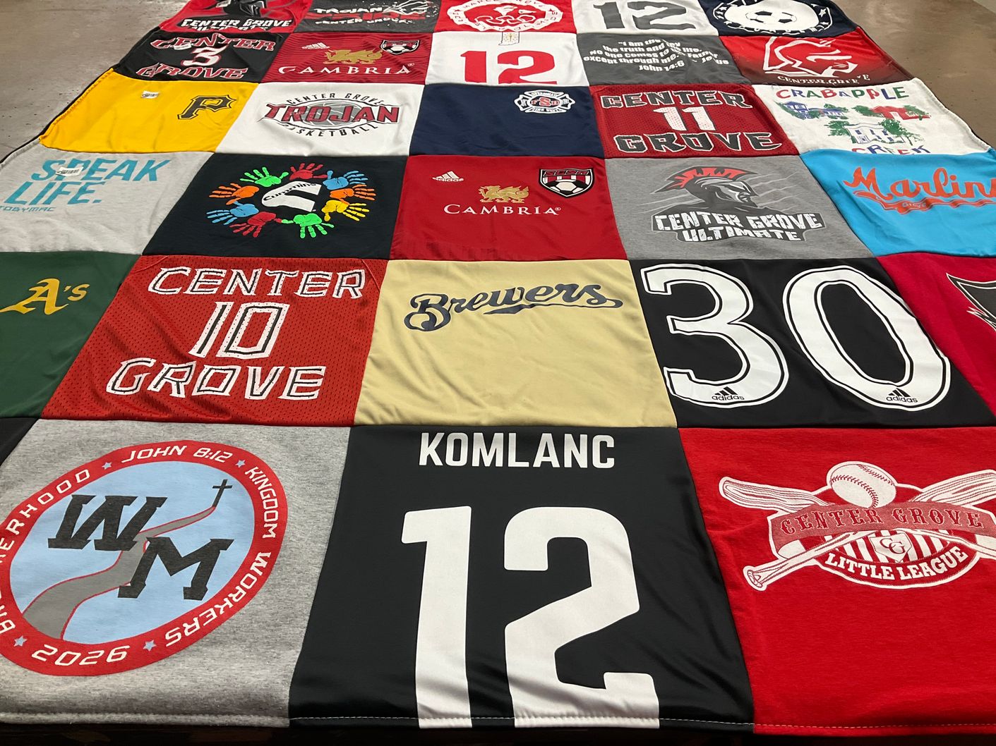 T-shirt quilt featuring center grove trojans by Amy from IN
