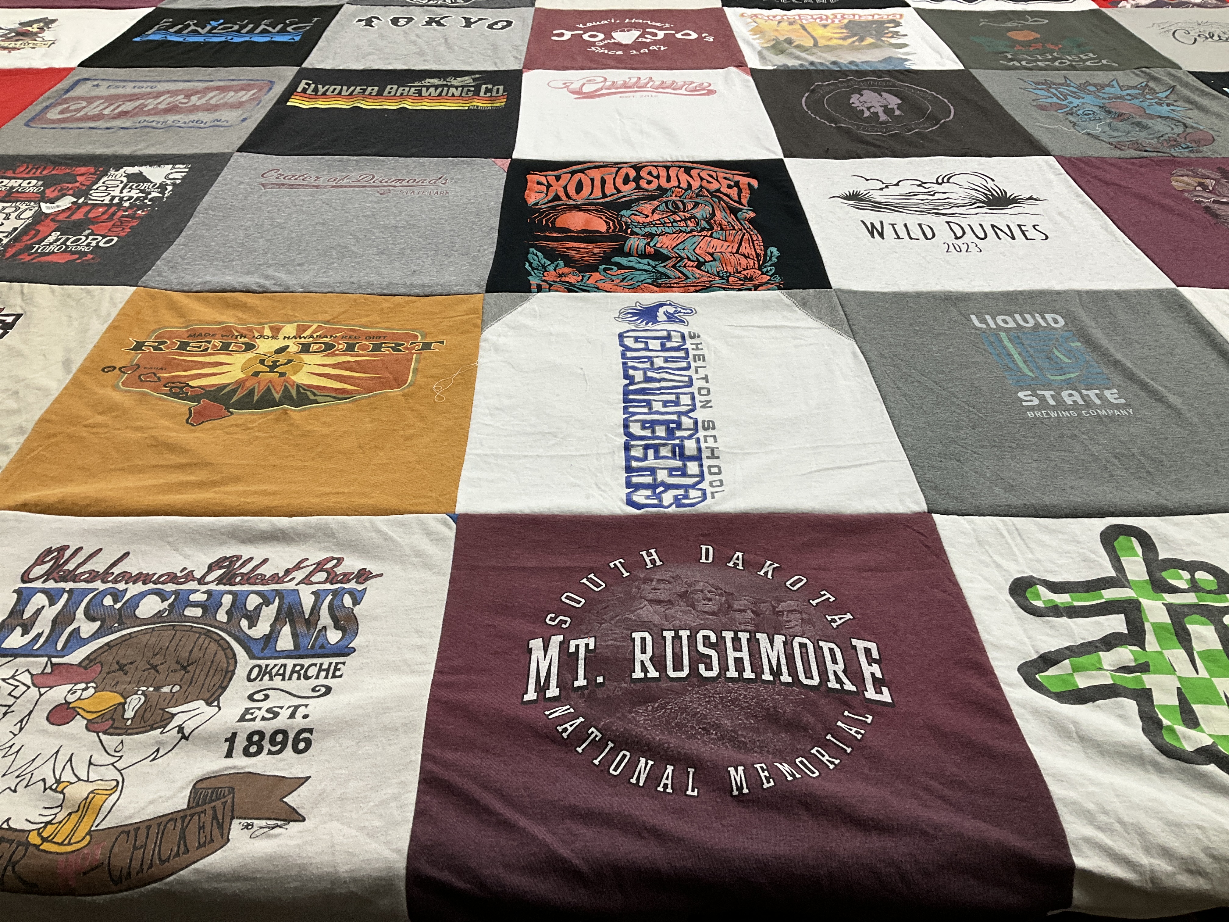 T-shirt quilt with outdoor activities, fishing themes by Lindsey from TX