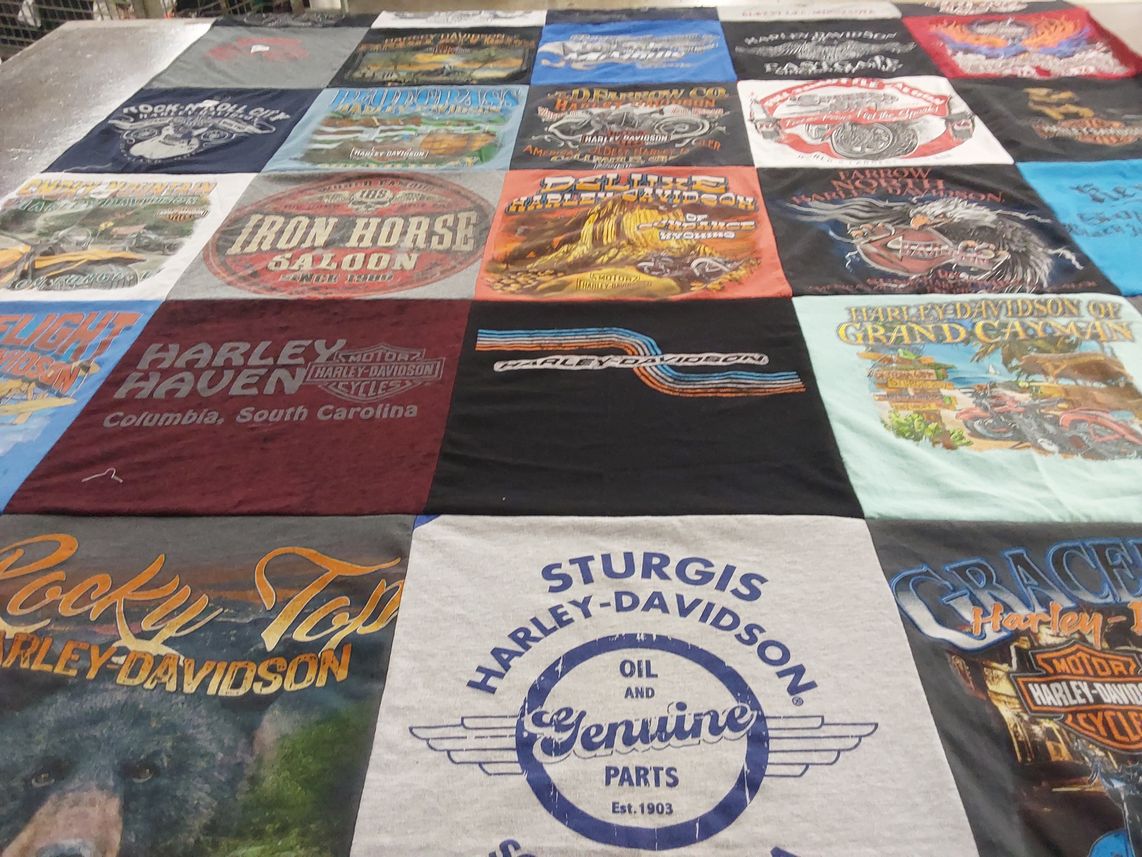 T-shirt quilt with motorcycles, biking themes by Krisanne from KY