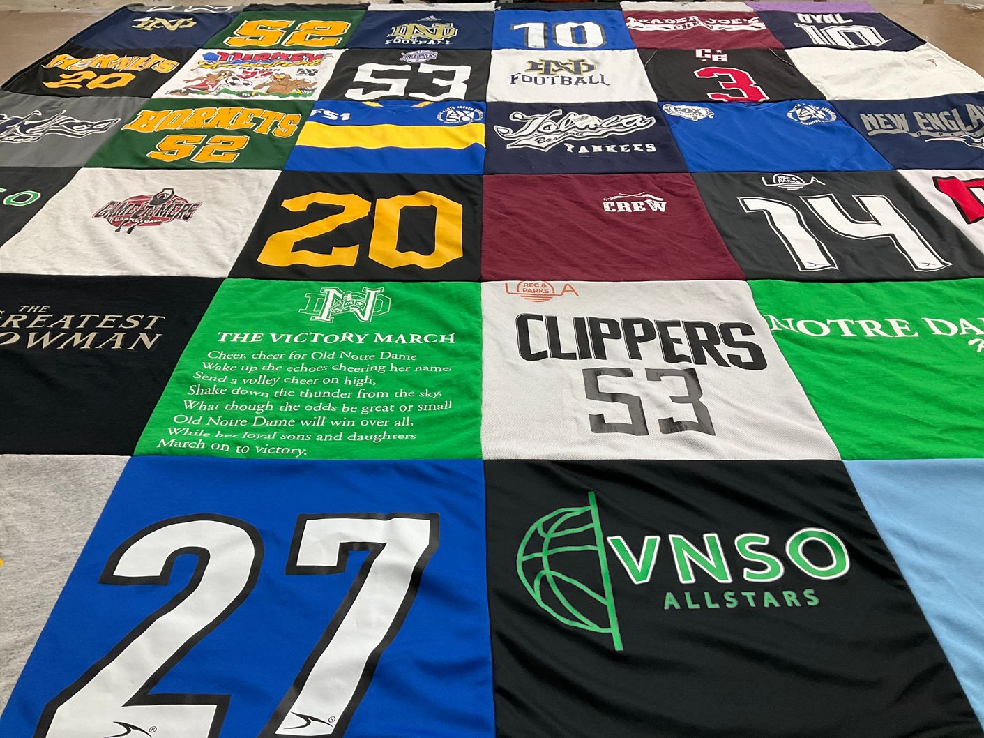 T-shirt quilt featuring notre dame football, los angeles clippers by Tara from CA
