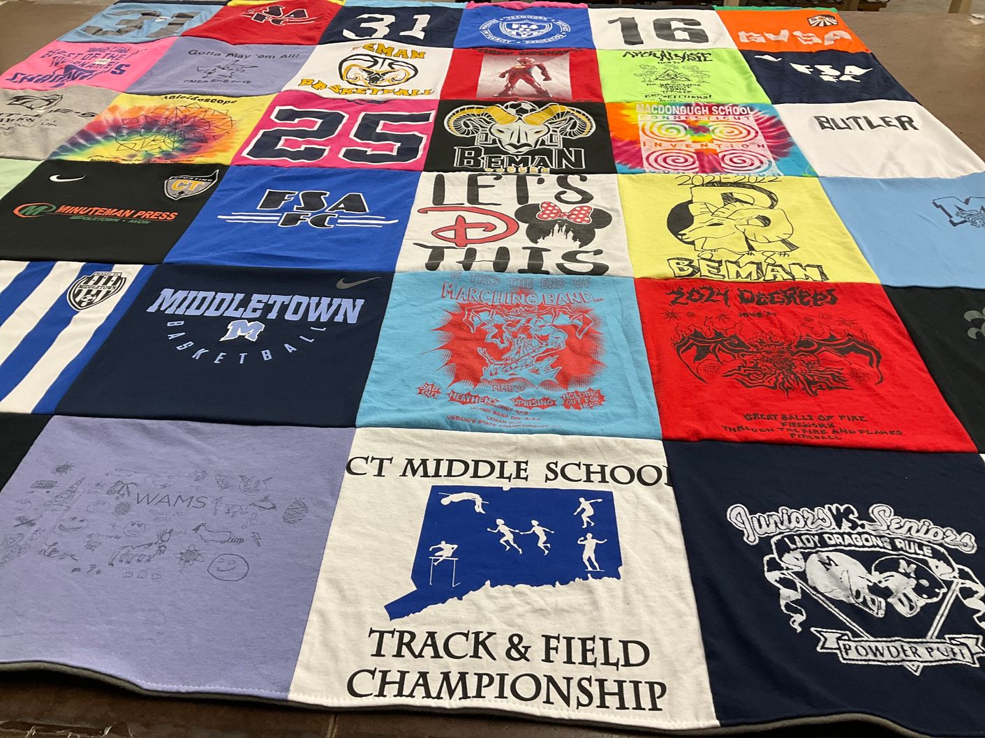 T-shirt quilt featuring middletown basketball by Marshall from CT