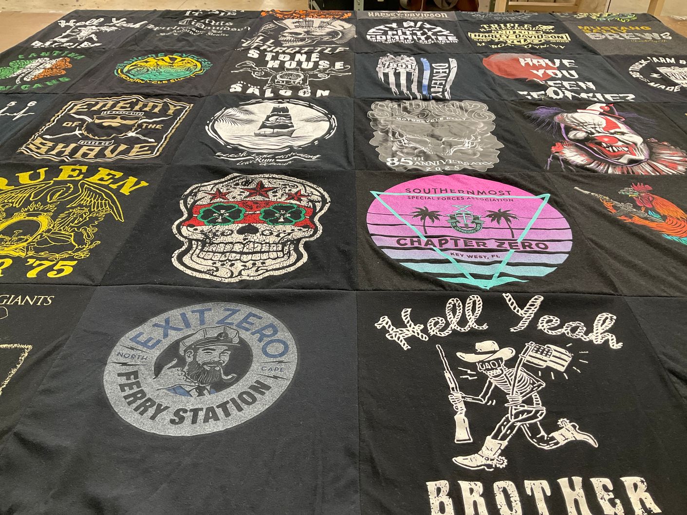 T-shirt quilt with biker culture, motorcycles themes by Paul from DE