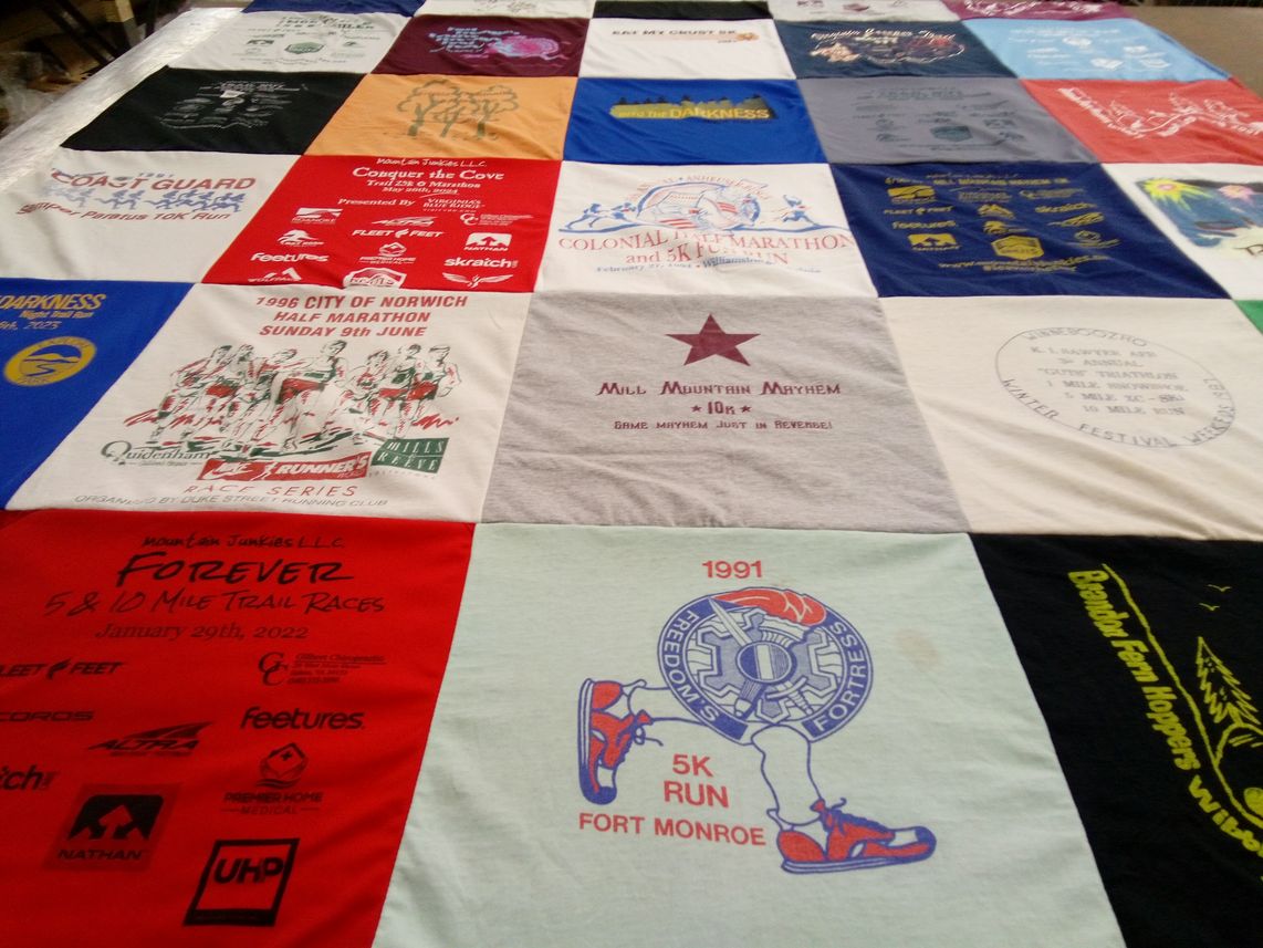 T-shirt quilt with running, trail running themes by Christopher from VA