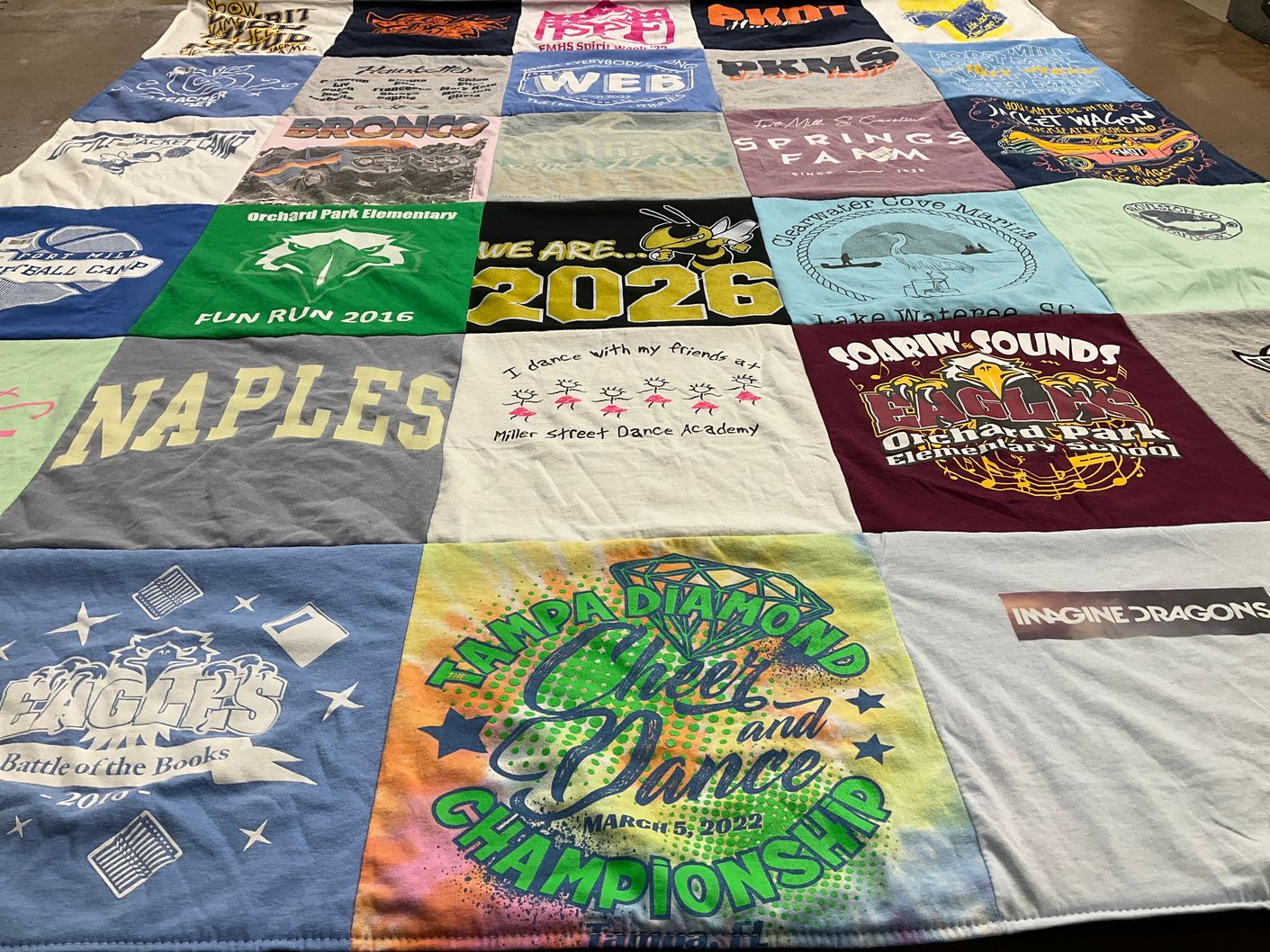 T-shirt quilt featuring tampa cheer and dance team by Rachel from SC
