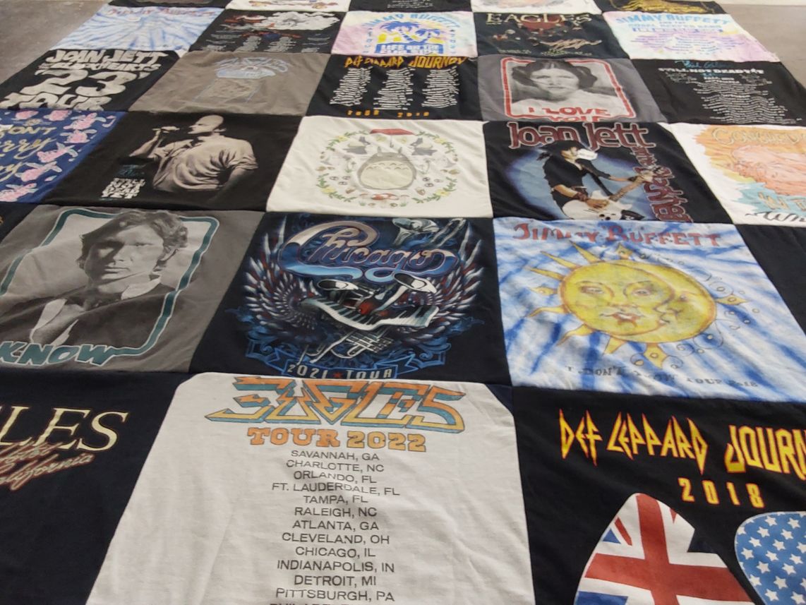 T-shirt quilt with music, concerts themes by Tracy from GA