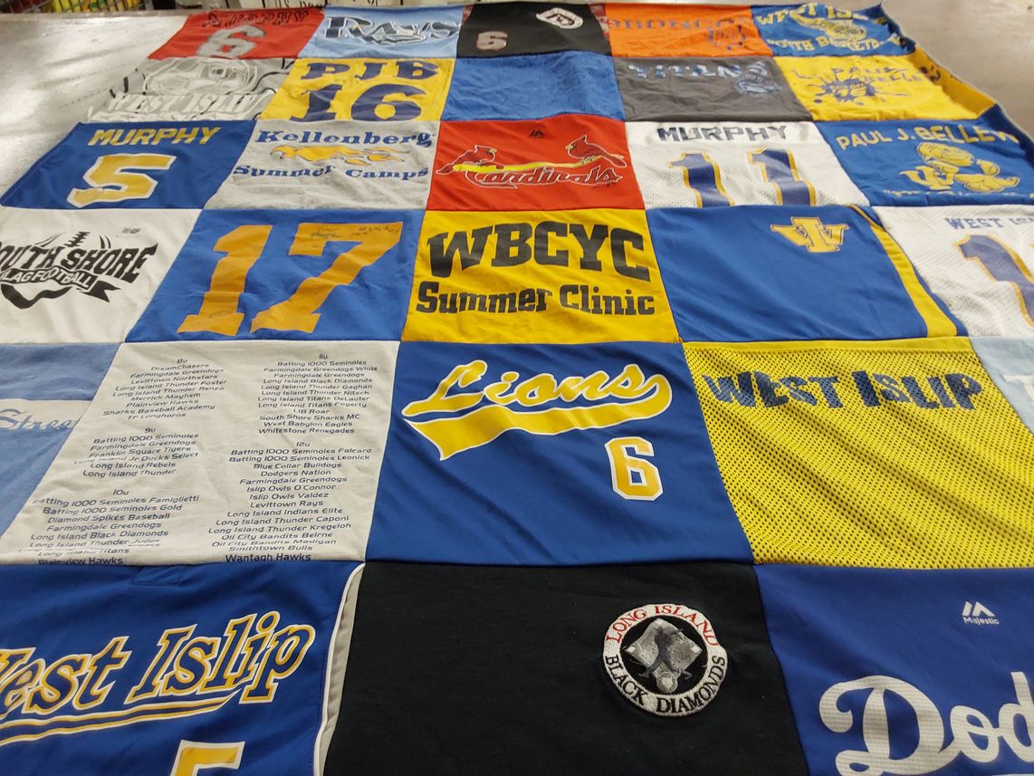 T-shirt quilt featuring west islip lions, long island black diamonds by Tracy from NY