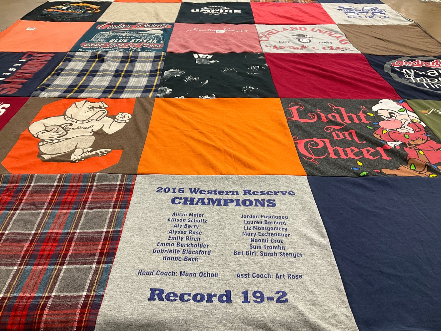 T-shirt quilt from cedar town university, western reserve university by Joneen from OH
