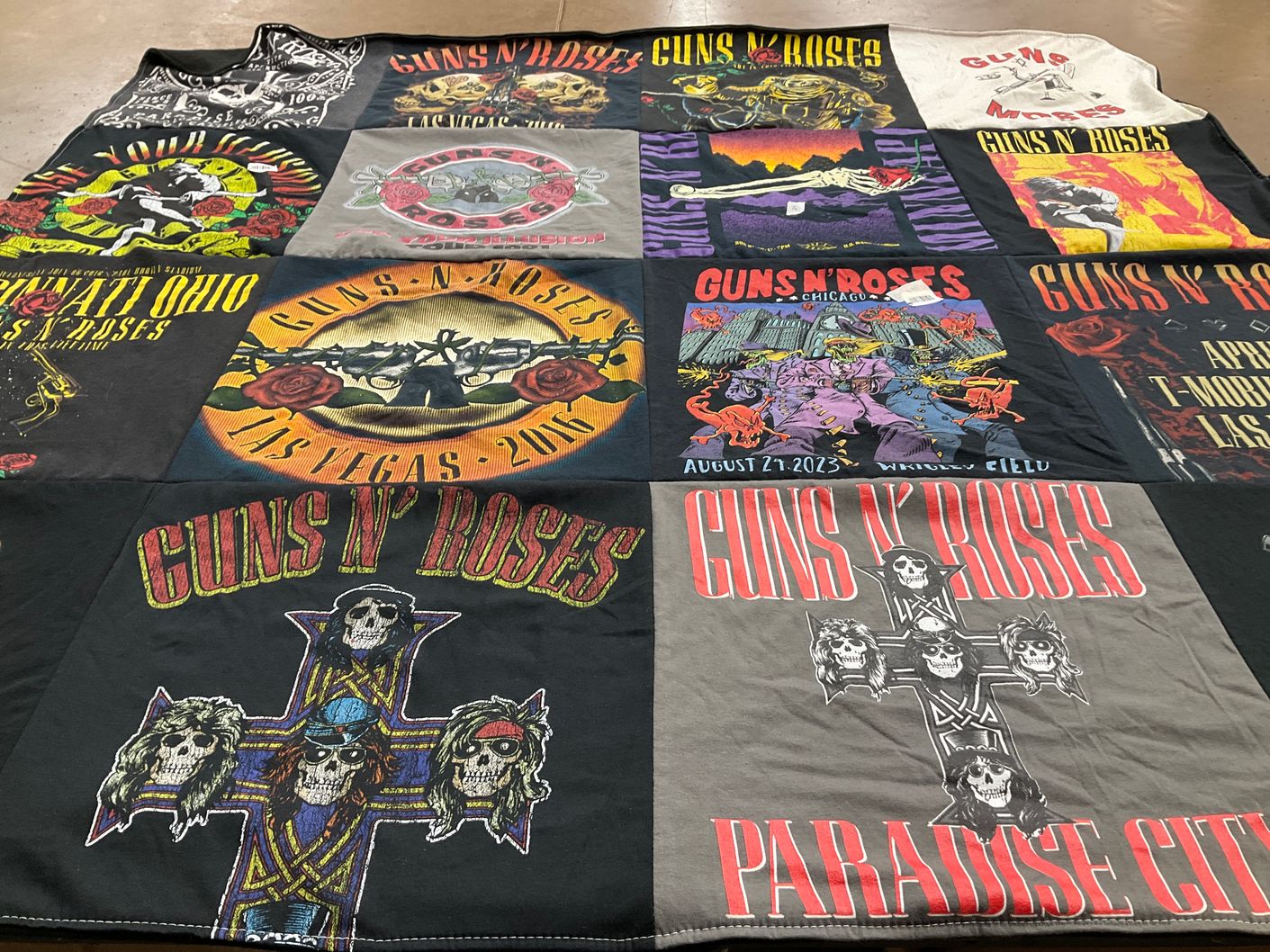 T-shirt quilt with music, rock themes by Robert from IL