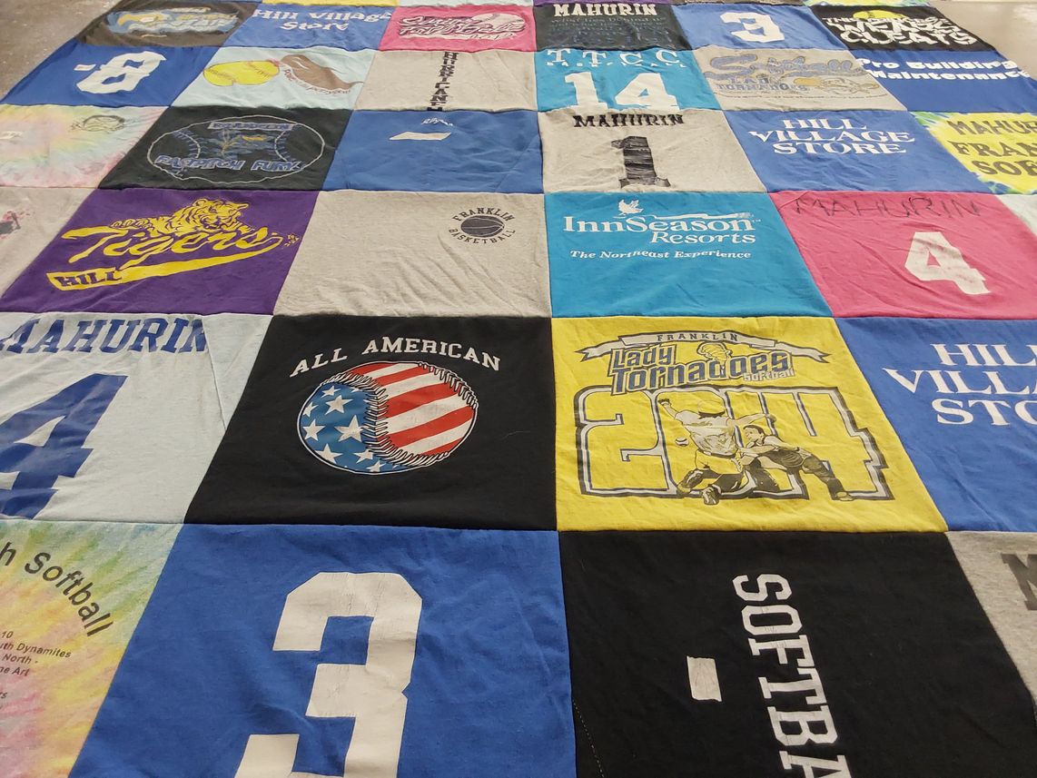 T-shirt quilt featuring franklin lady tornadoes, hill tigers by Ally from NH