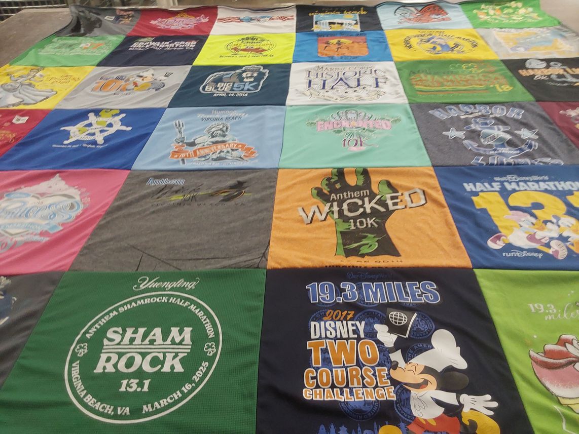T-shirt quilt with running, marathons themes by Lindsay from VA