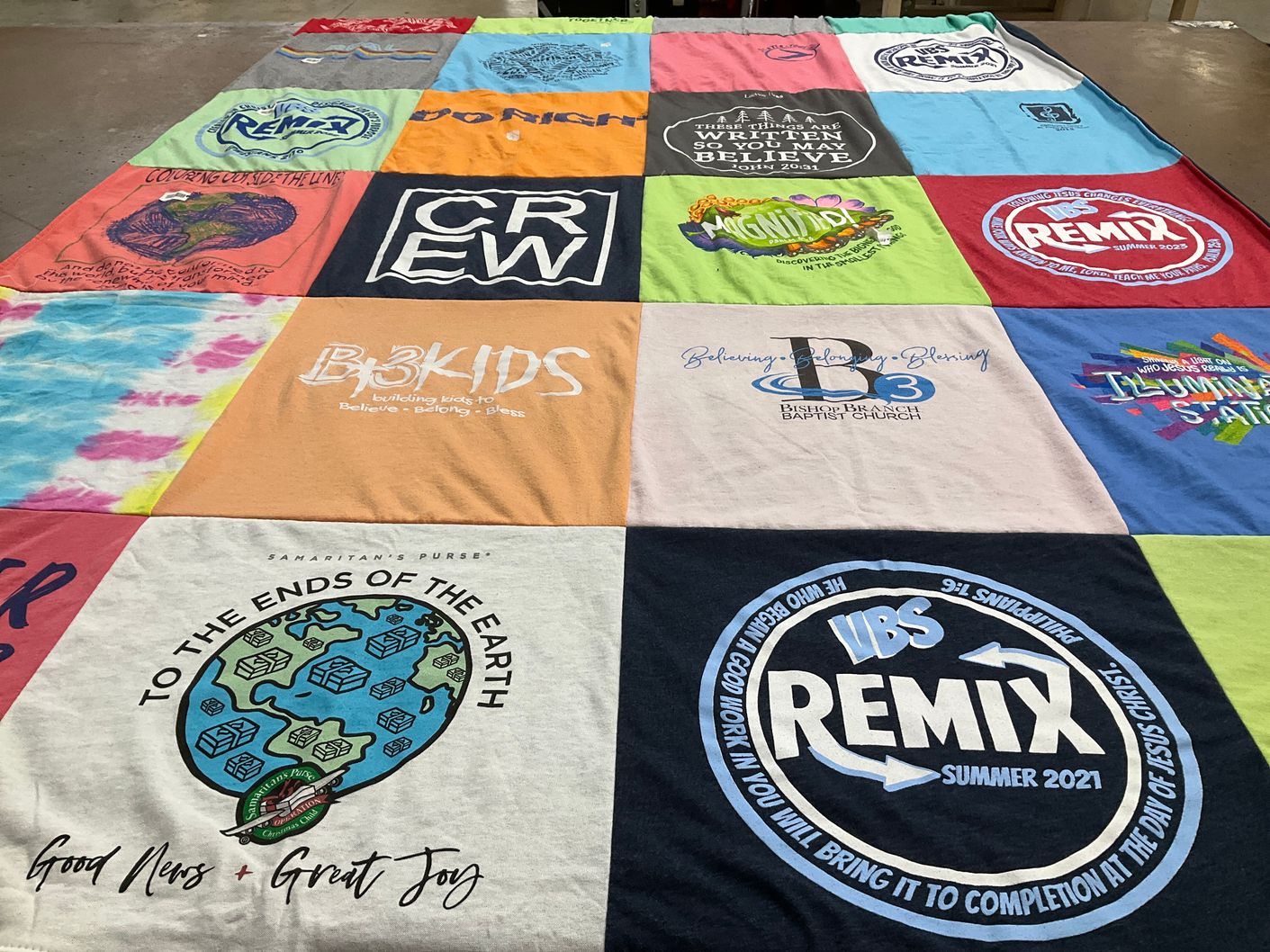 T-shirt quilt with youth ministry, community service themes by Suzanne from SC