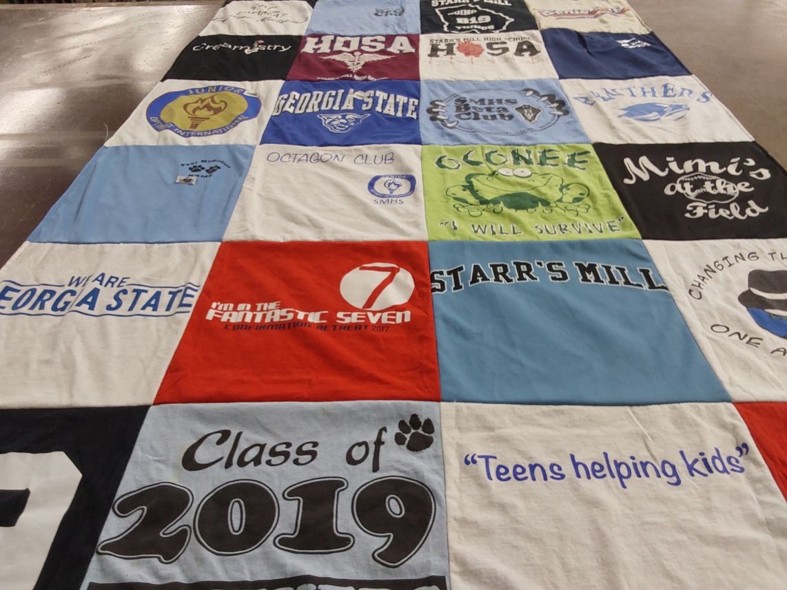 T-shirt quilt from georgia state university, starr's mill high school by Margaret from GA