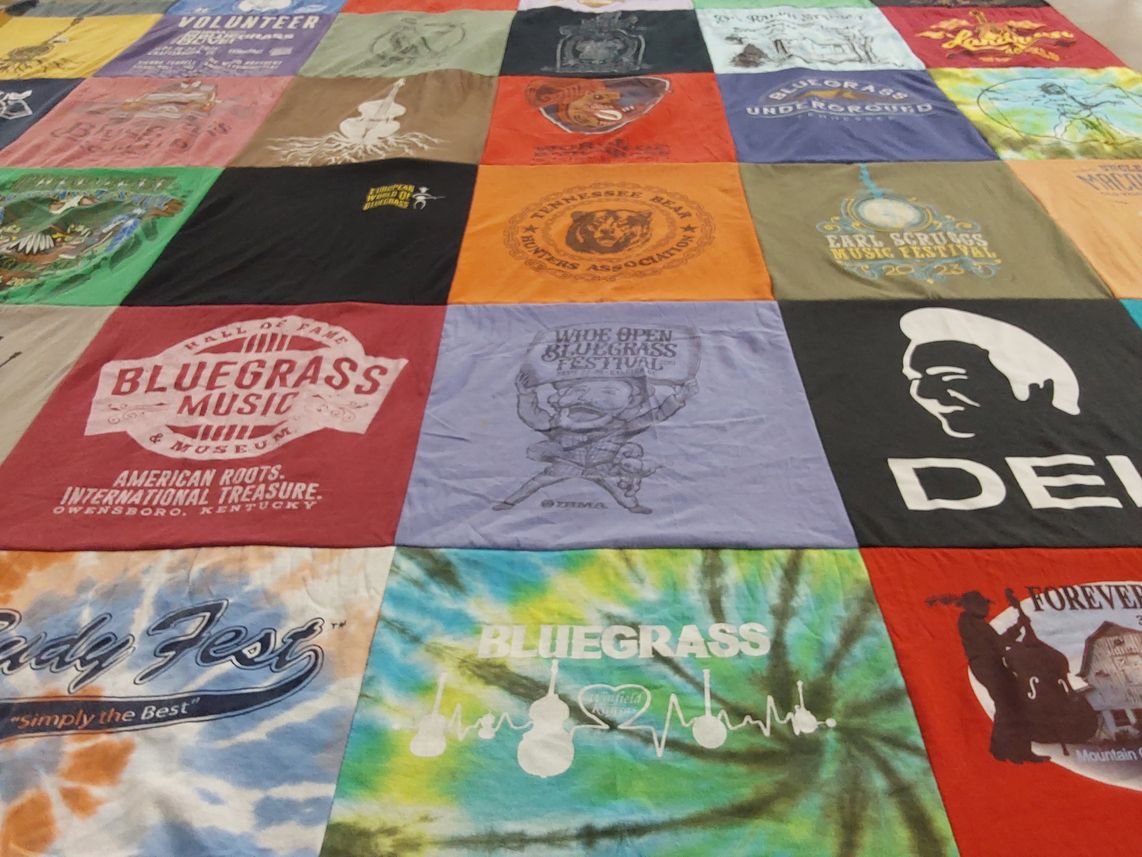T-shirt quilt with bluegrass music, music festivals themes by Ken from TN