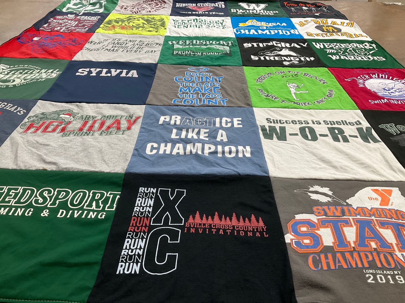 T-shirt quilt featuring xc team, weedsport swimming and diving team by Shannon from NY