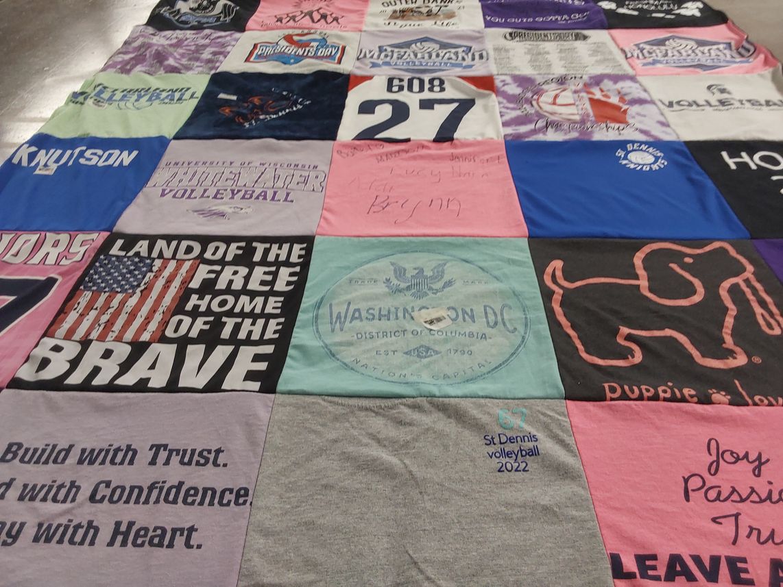 T-shirt quilt featuring st dennis volleyball by Susan from WI
