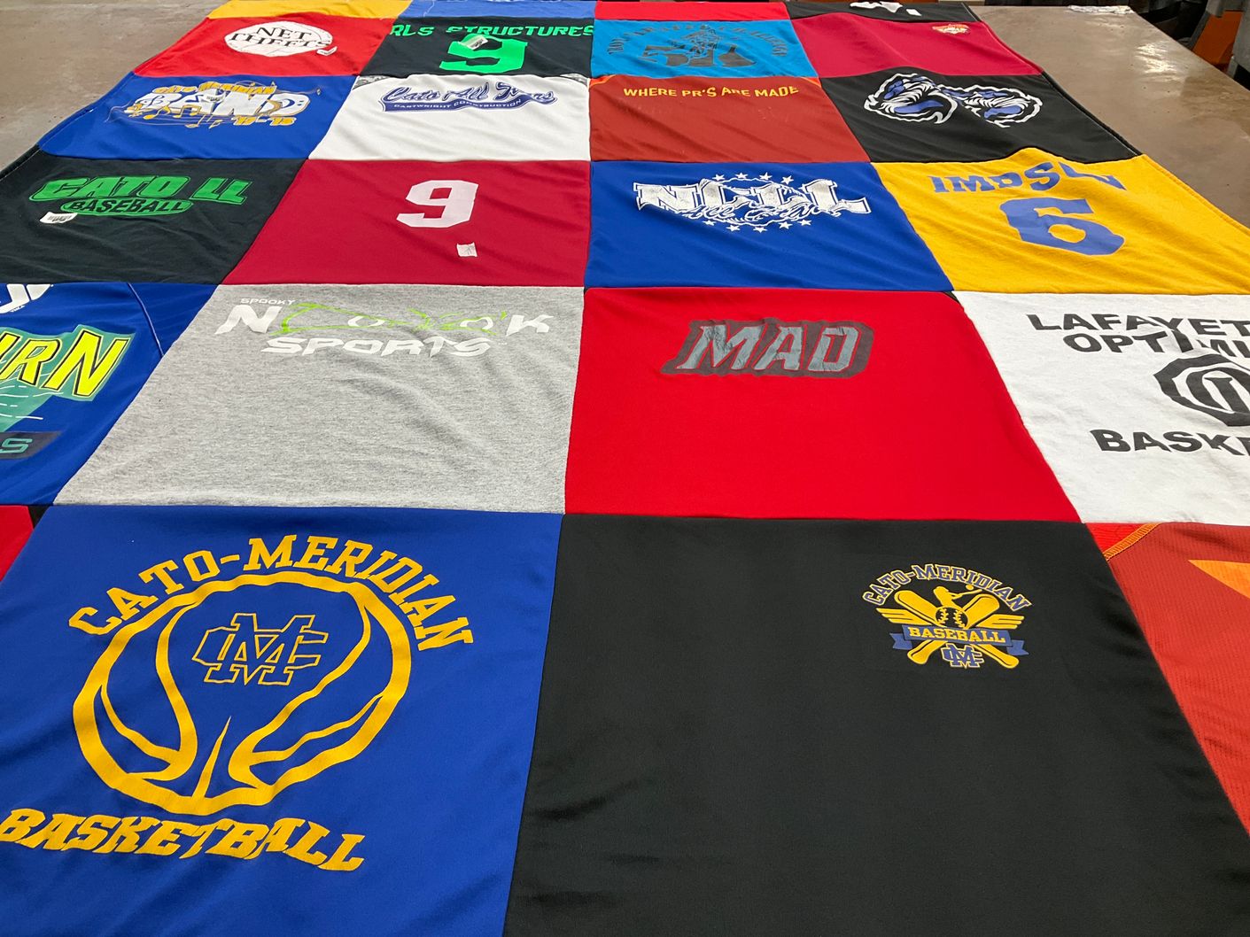 T-shirt quilt featuring cato-meridian basketball, cato-meridian baseball by Mary Jeanne from NY