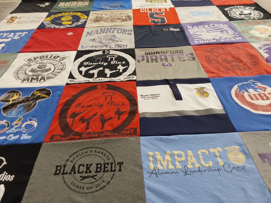 T-shirt quilt featuring mannford wrestlers by Lindsay from OK