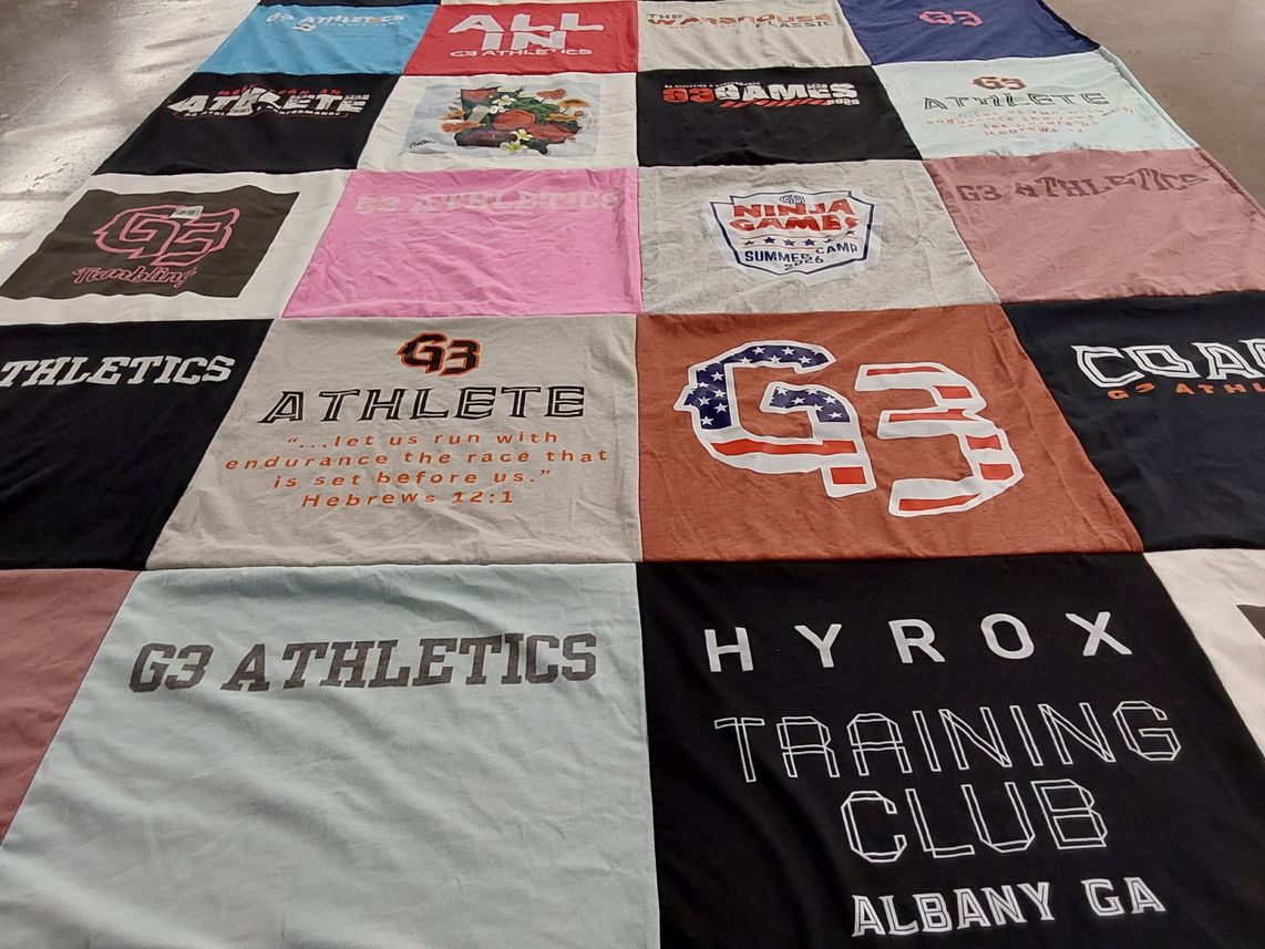 T-shirt quilt with athletics, fitness themes by Milan from GA