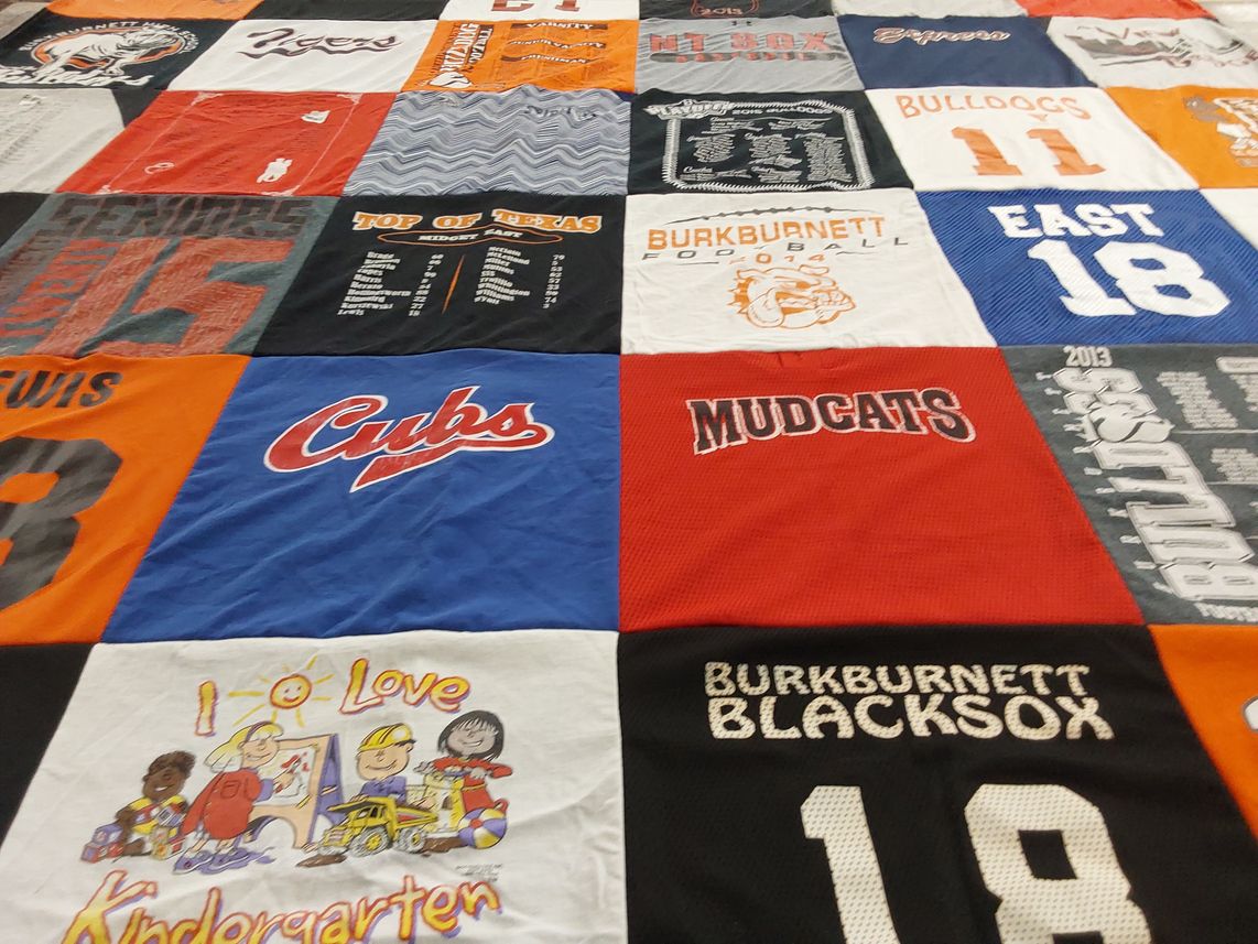 T-shirt quilt featuring burkburnett blacksox, burkburnett bulldogs by Rachel from TX