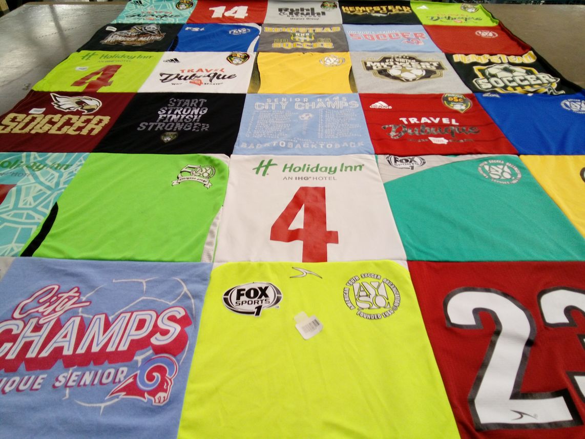 T-shirt quilt with soccer themes by Heidi from IA