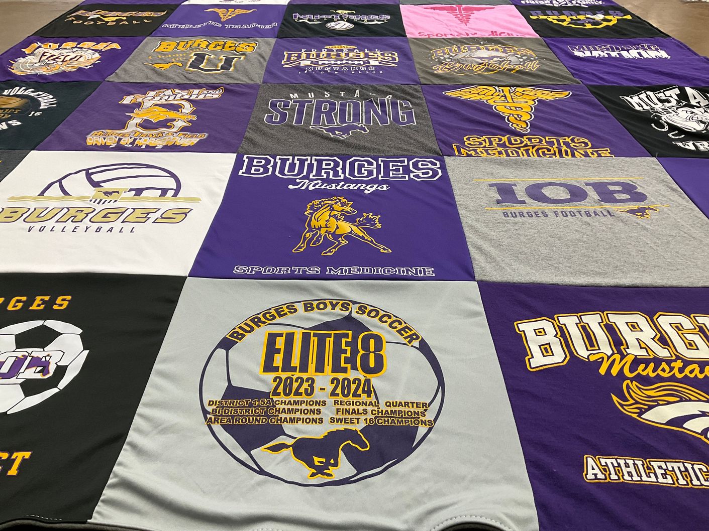 T-shirt quilt featuring burges mustangs, burges boys soccer by Monica from TX