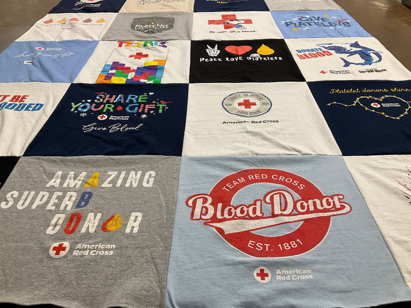 T-shirt quilt with blood donation, charity themes by Dan from MN