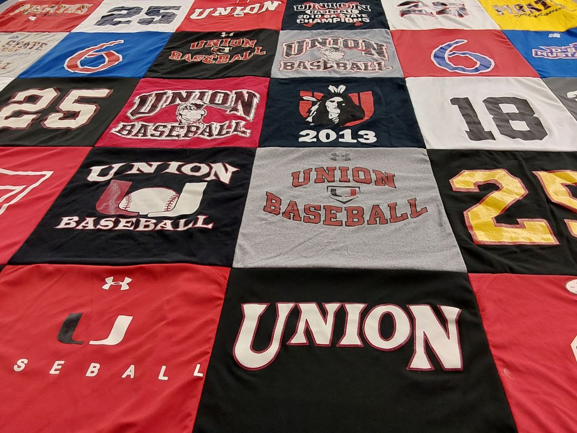 T-shirt quilt featuring union high school baseball by Kathy from OK
