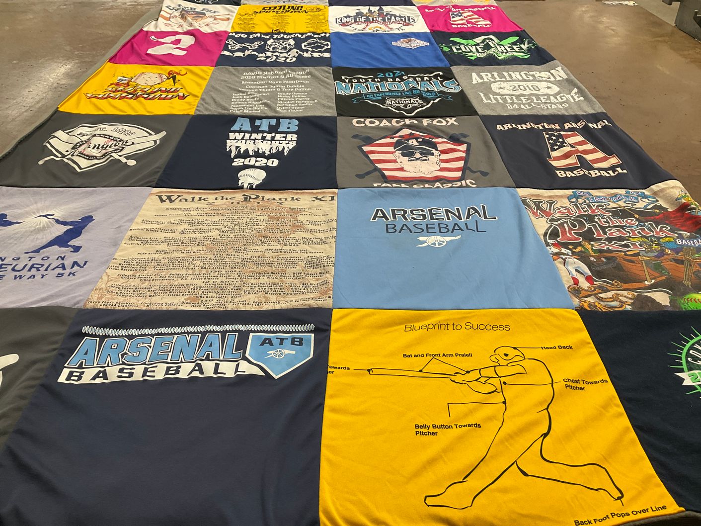 T-shirt quilt with baseball, community events themes by Thea from VA