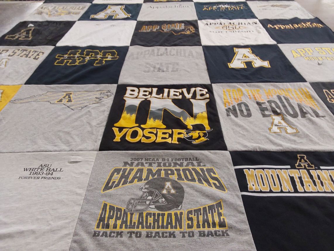 T-shirt quilt featuring appalachian state mountaineers by Angela from NC
