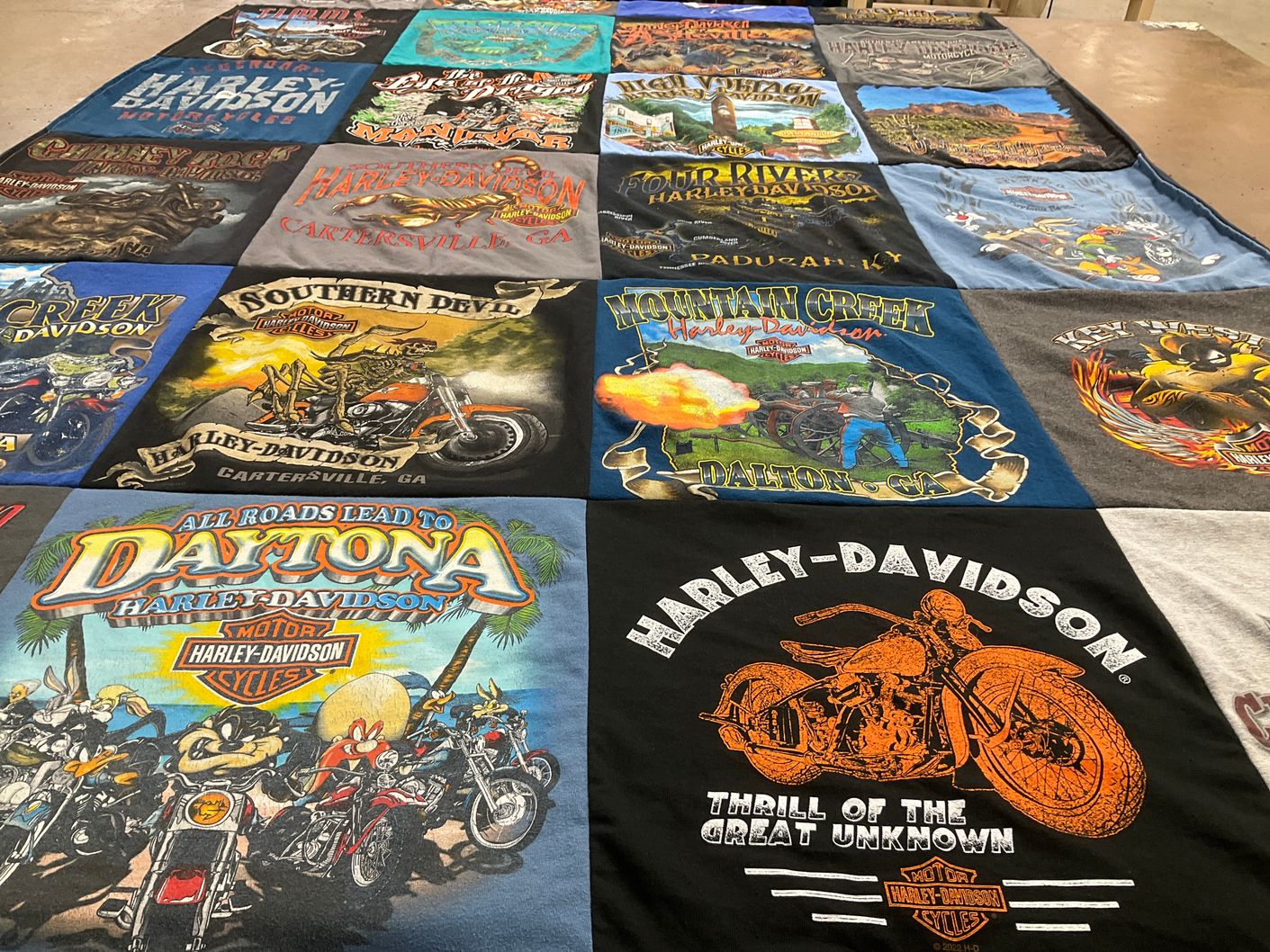 T-shirt quilt with motorcycles, biking themes by Michael from SC