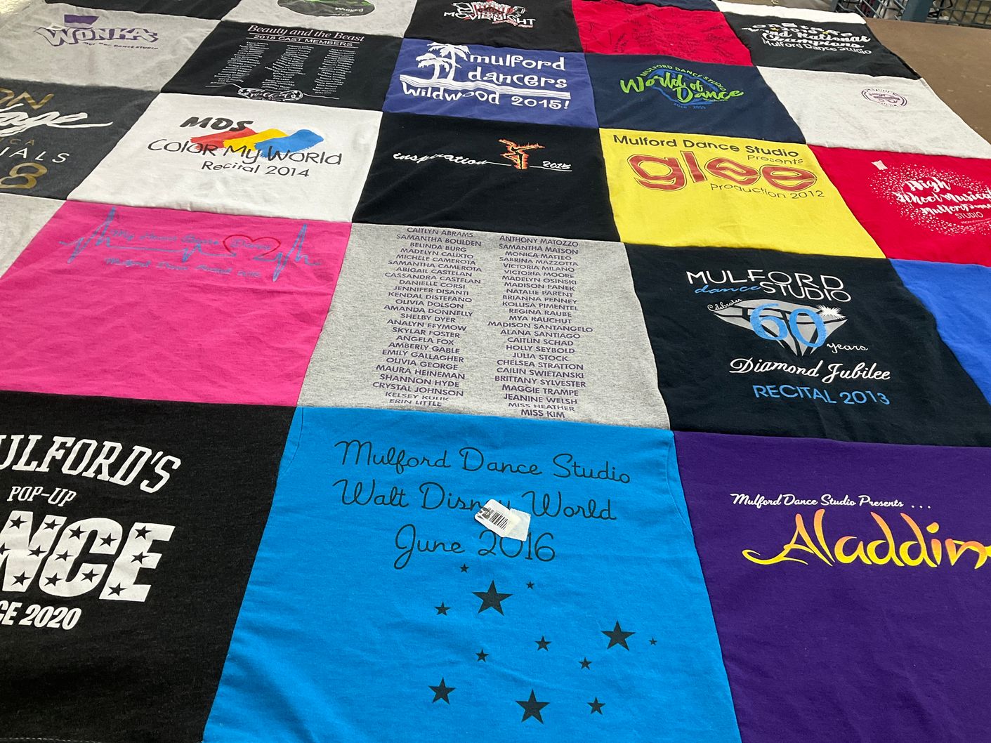 T-shirt quilt with dance, musical theater themes by Teresa from NJ