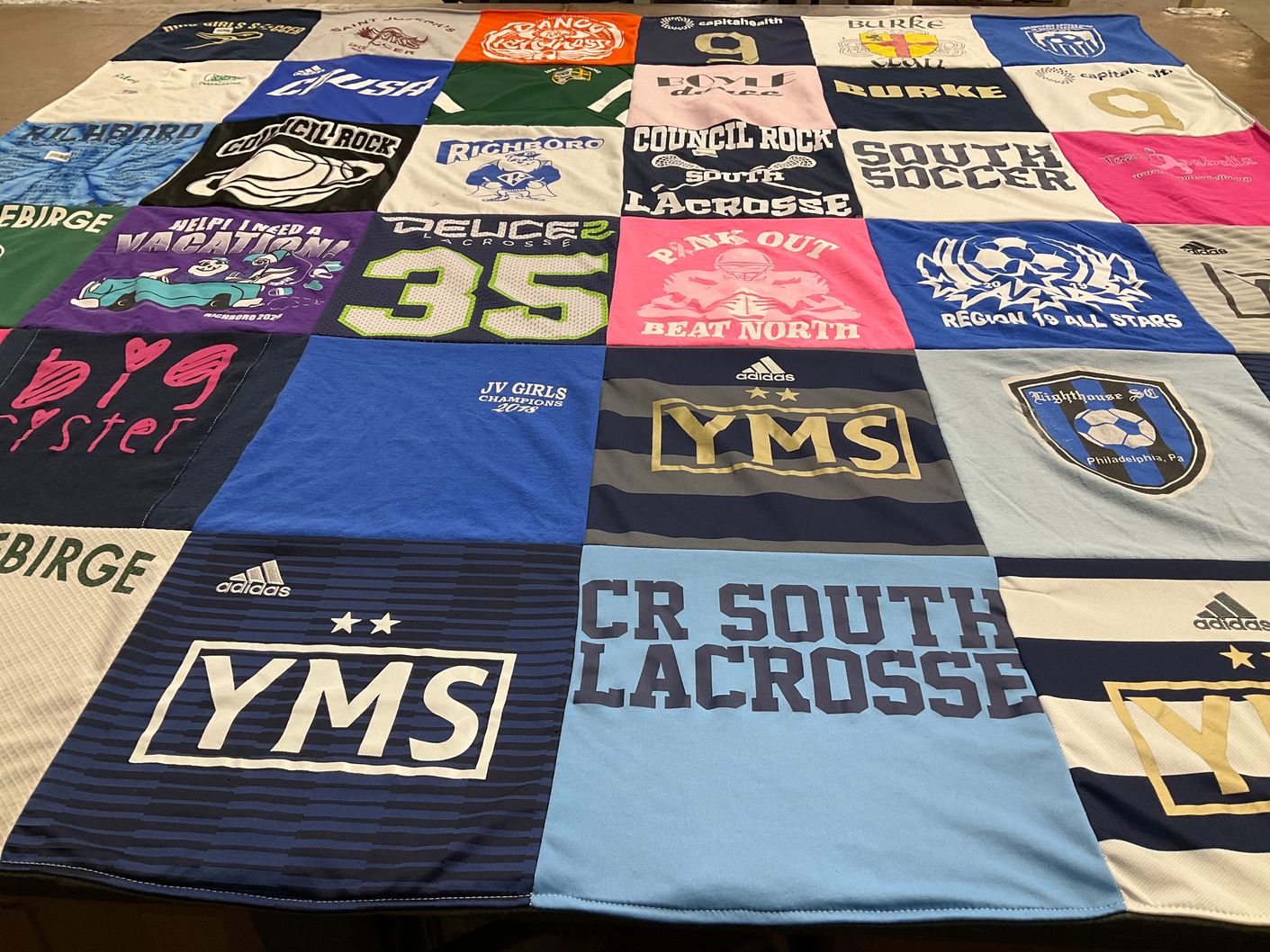 T-shirt quilt featuring yms lacrosse, south soccer by Jaclyn from PA
