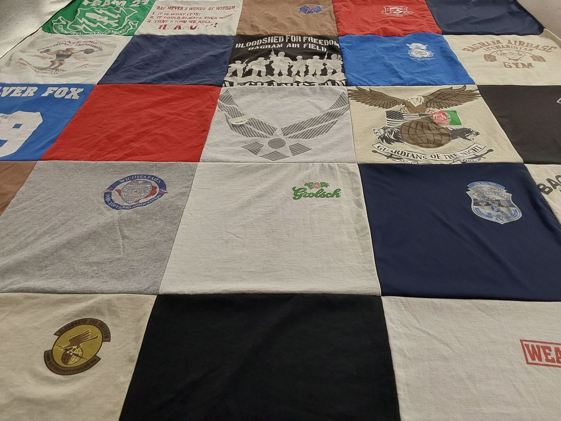 T-shirt quilt with military, aviation themes by Jacqueline from NJ
