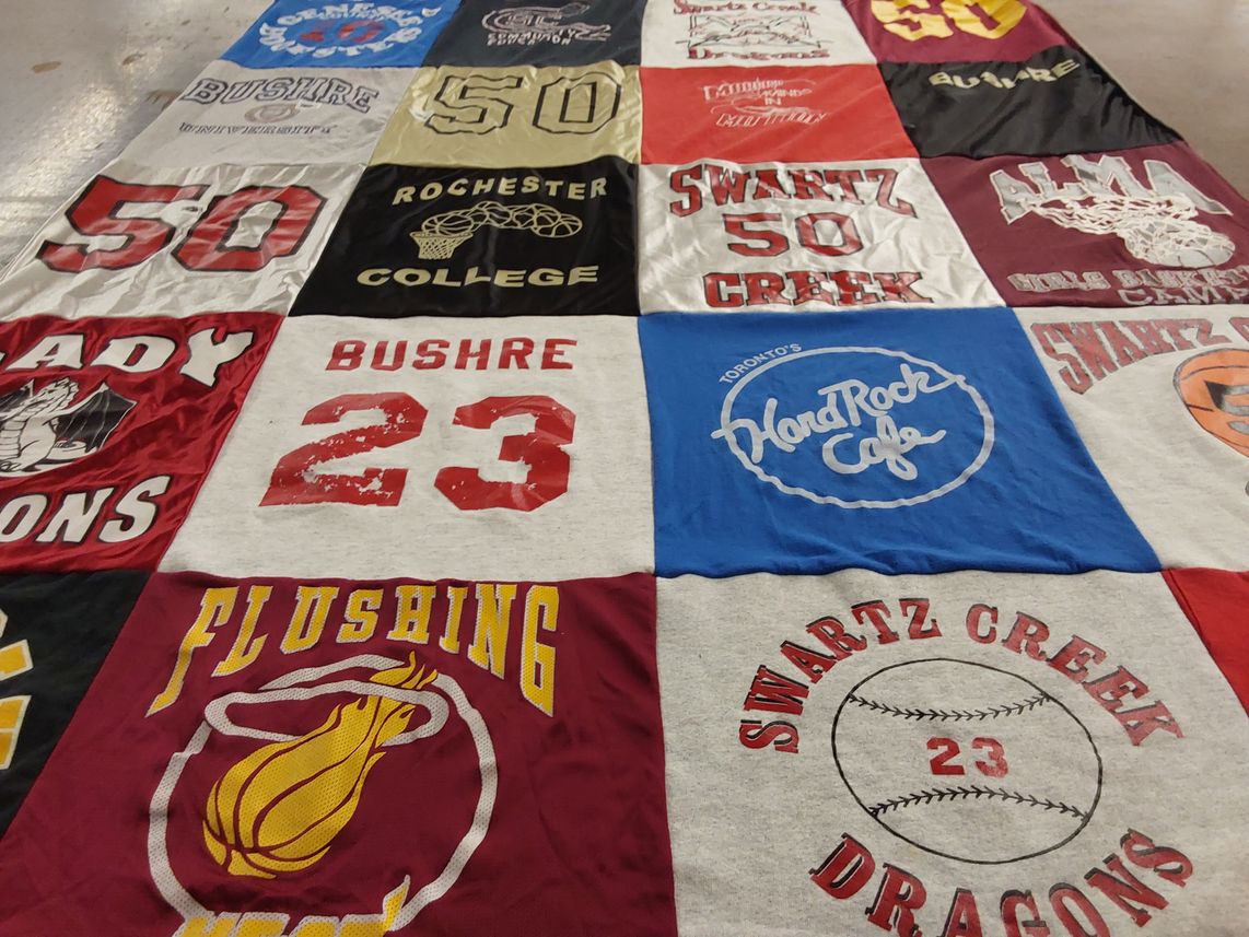 T-shirt quilt featuring flushing high school, swartz creek dragons by Stephanie from MI