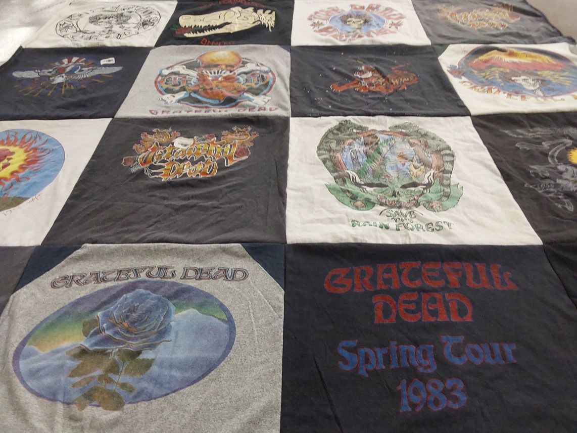 T-shirt quilt with music, concerts themes by Madeline from CA