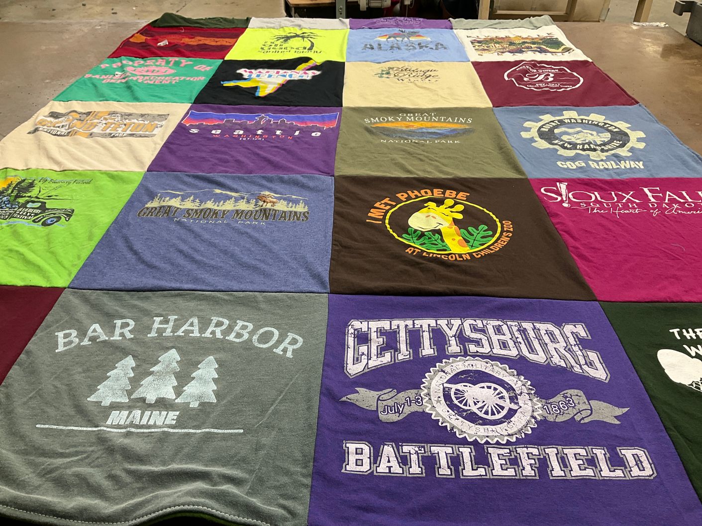 T-shirt quilt with travel, nature themes by Victoria from MO