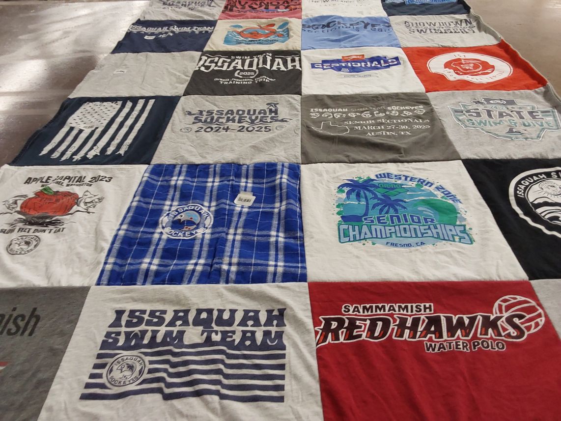 T-shirt quilt featuring issaquah swim team, sammamish redhawks water polo by Sarah from WA