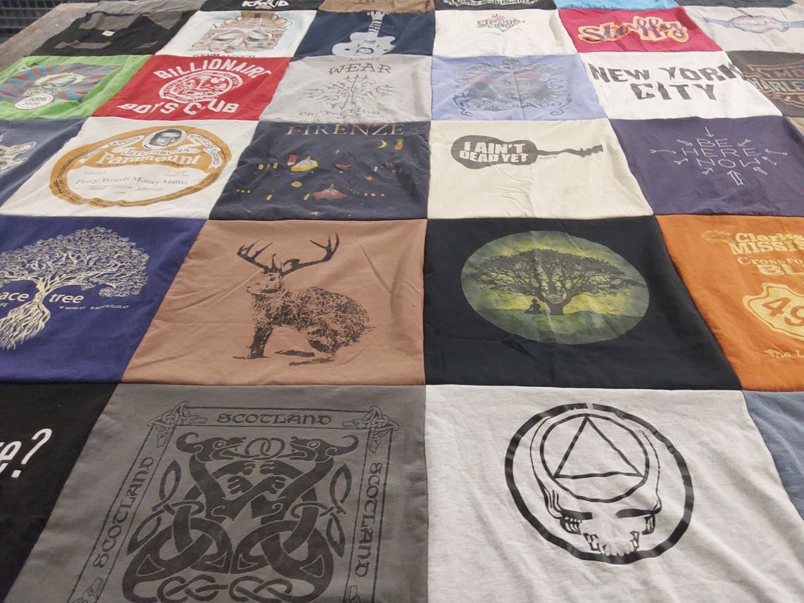 T-shirt quilt with music, nature themes by Fordham from CO
