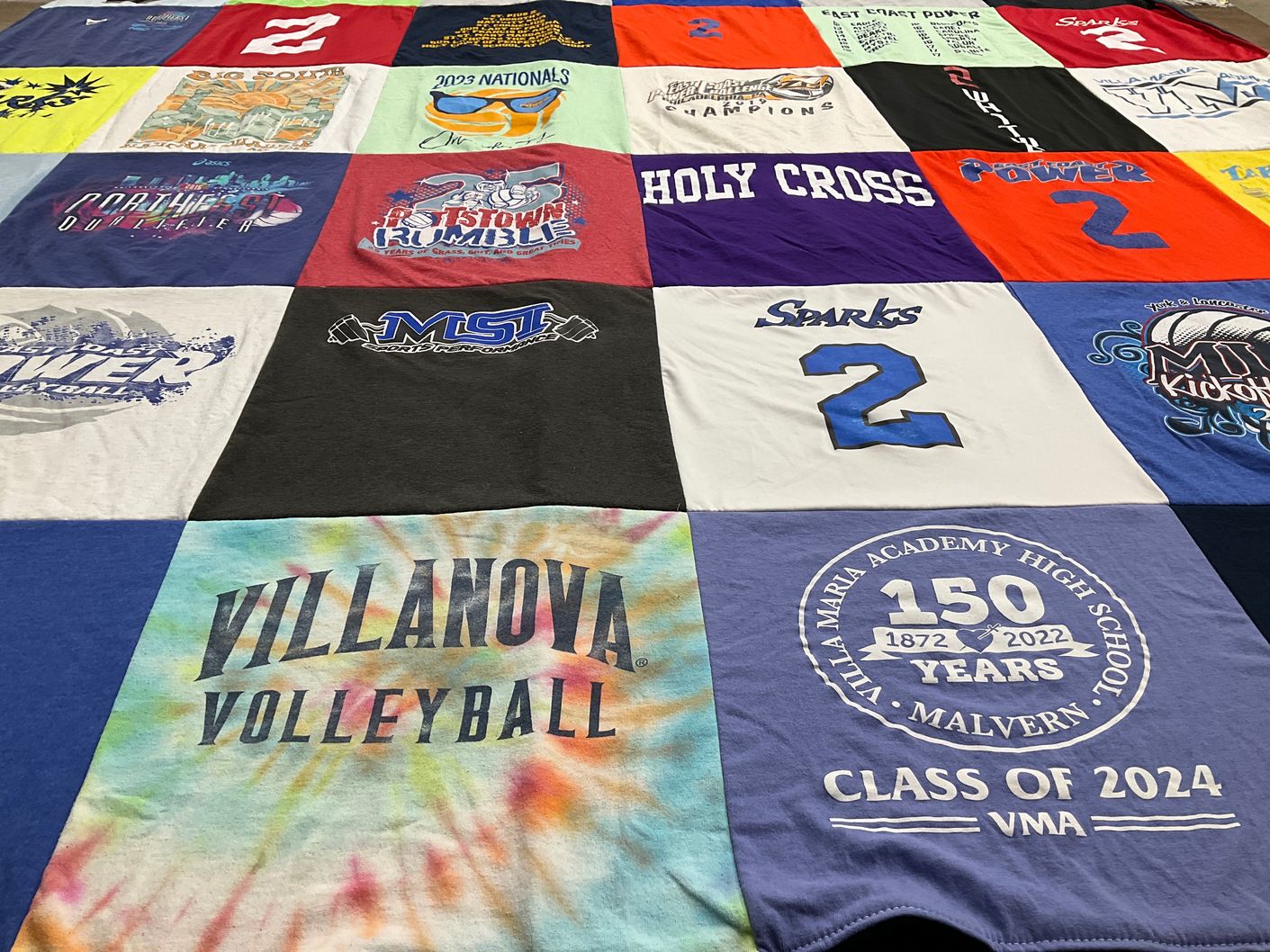 T-shirt quilt from villanova university, villa maria academy high school by Renee from PA