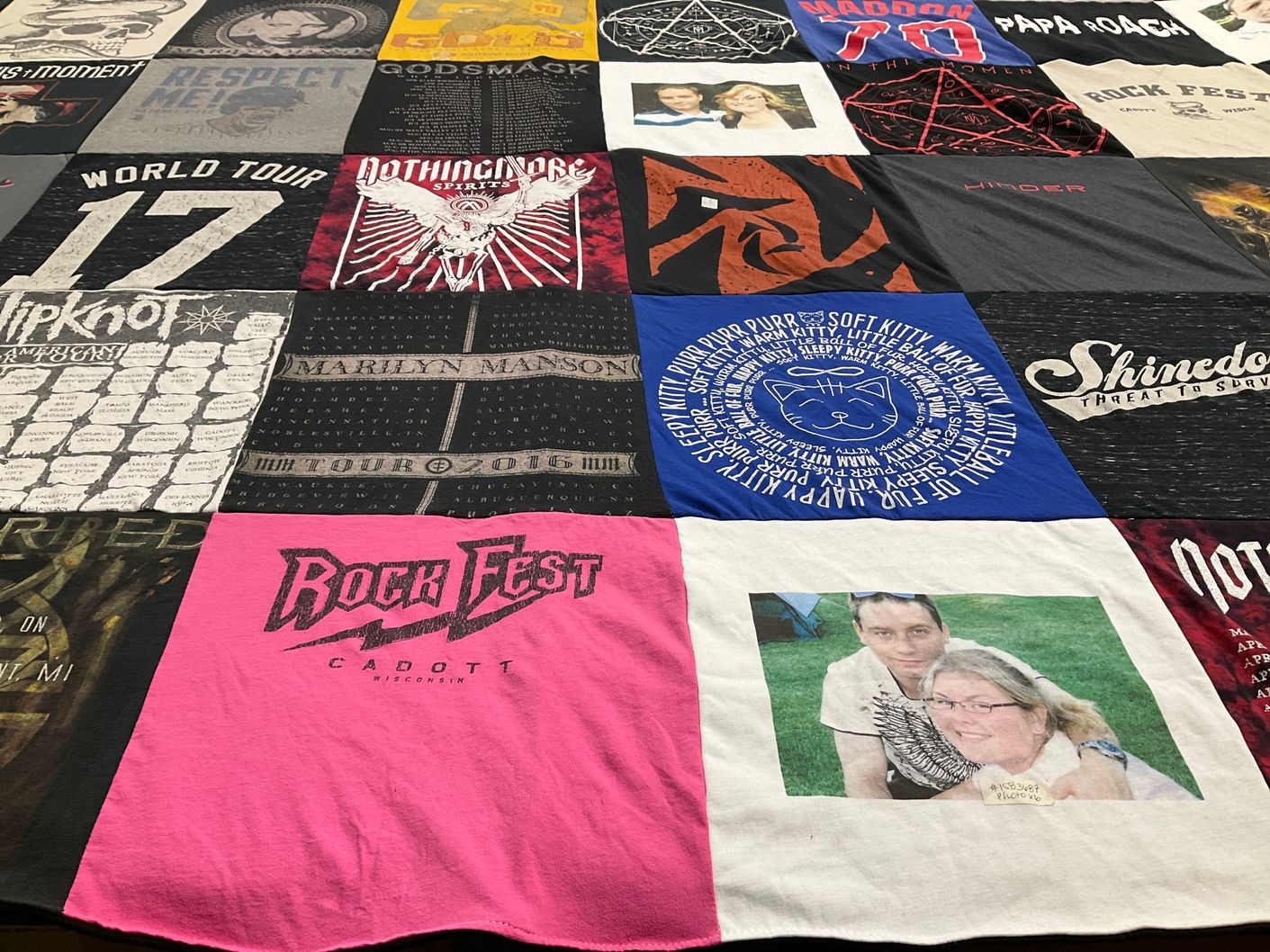 T-shirt quilt with music, rock themes by Corey from IA
