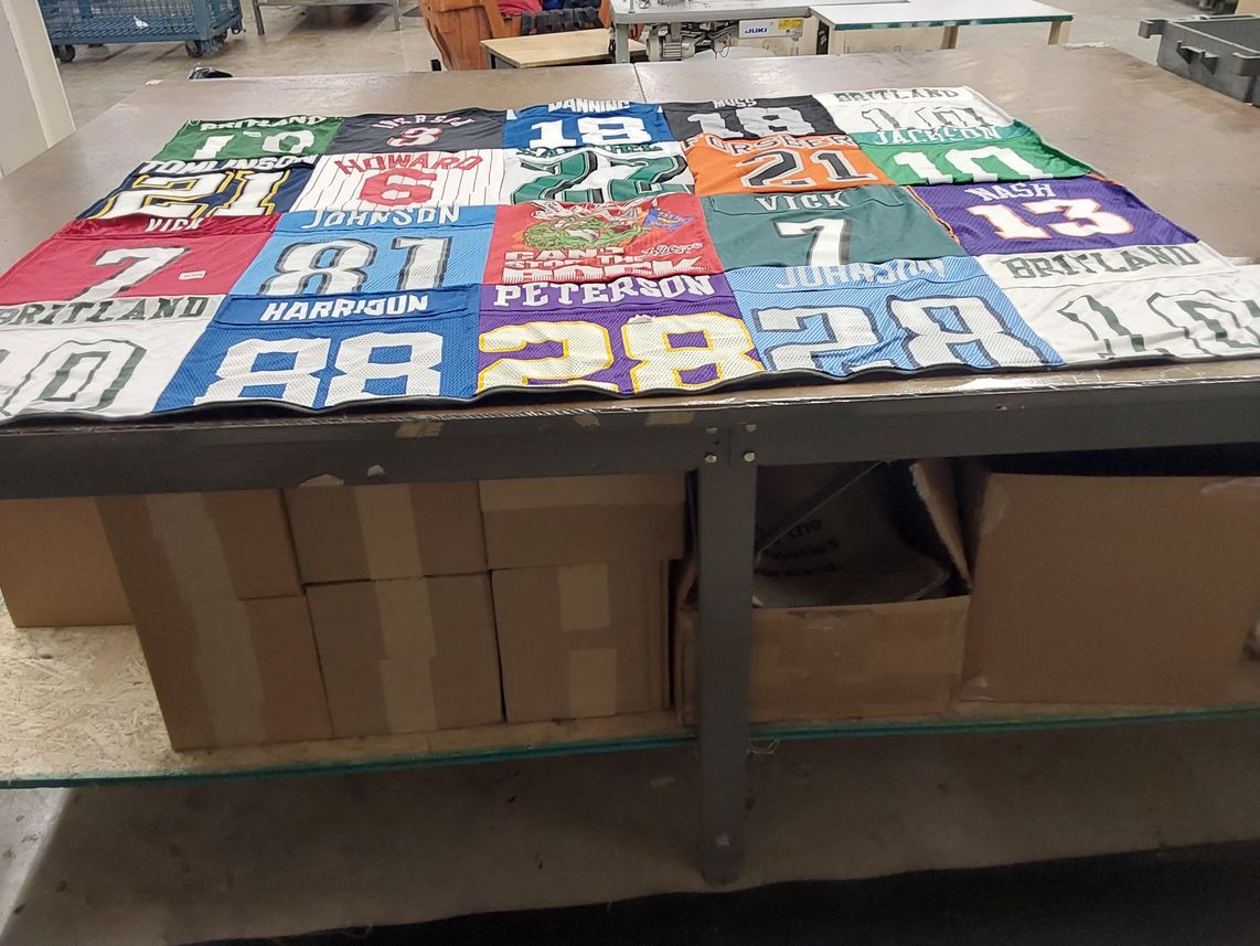 T-shirt quilt with sports, football themes by Carrie from PA