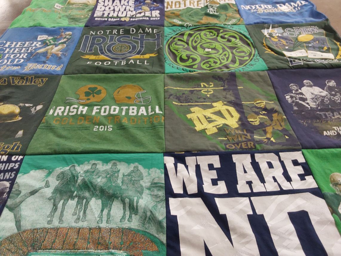 T-shirt quilt featuring notre dame football team by Ryan from PA