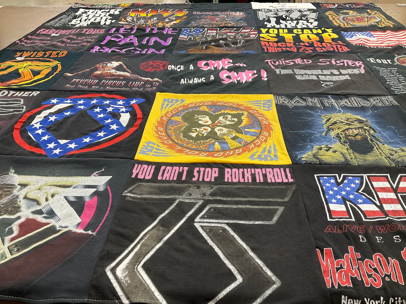 T-shirt quilt with music, heavy metal themes by Cassidy from NY