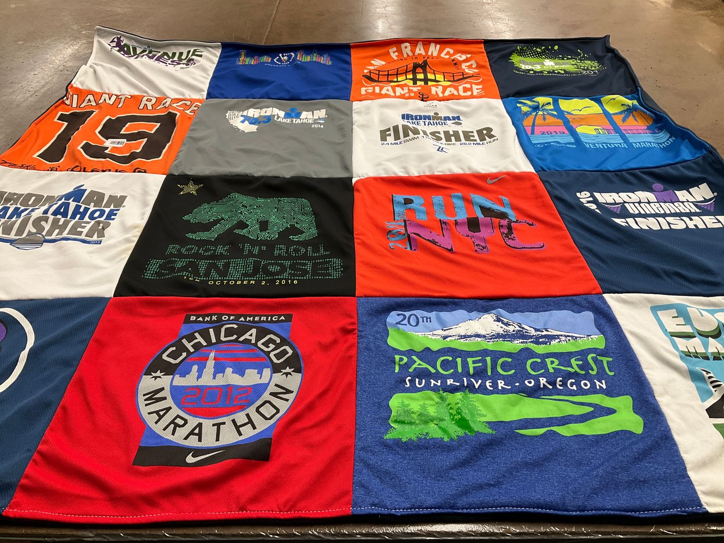 T-shirt quilt with running, marathons themes by Rachelle from NV