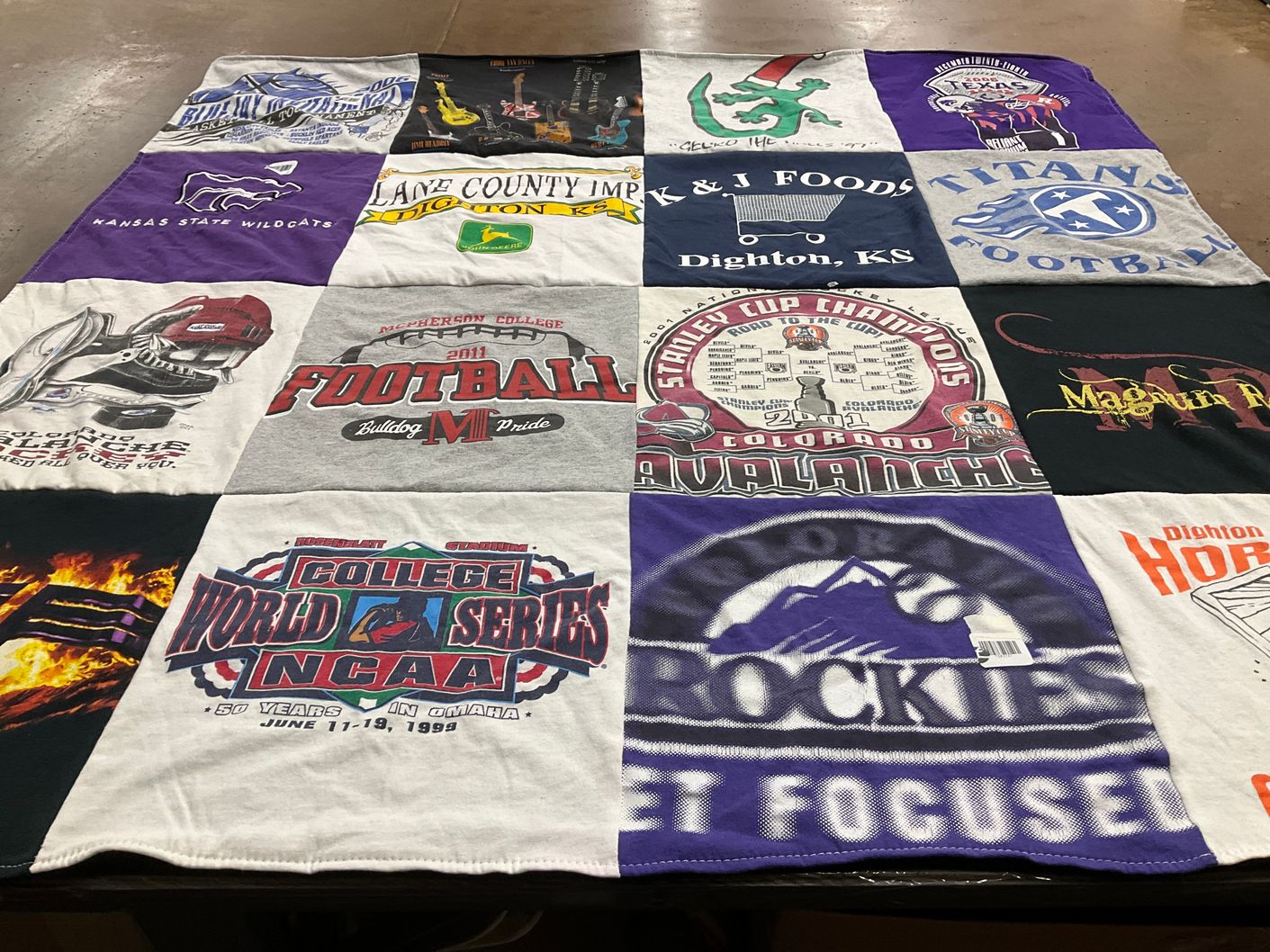 T-shirt quilt featuring kansas state wildcats, colorado avalanche by Kathryn from KS