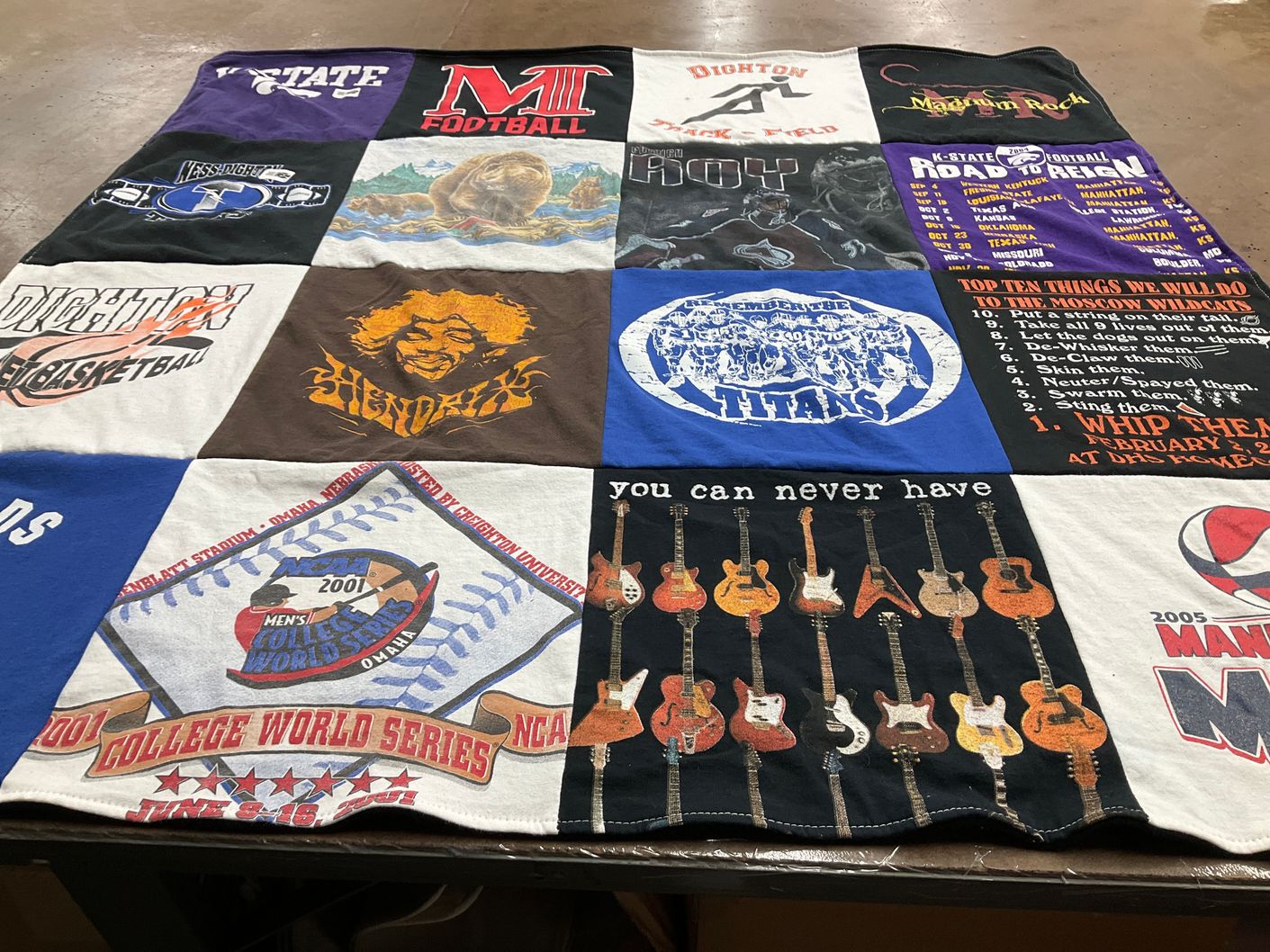 T-shirt quilt from kansas state university, creighton university by Kathryn from KS